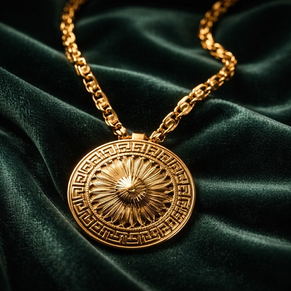 Elegant Vintage Monet Etruscan Revival style medallion pendant necklace - Picture 2 of 5